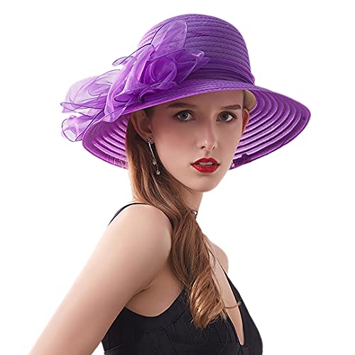 Naimo Damen Organza Kirche Kentucky Derby Fascinator Hut Elegante Schleife Breite Krempe Brauthut Tea Party Hochzeit Sonnenhut von Naimo