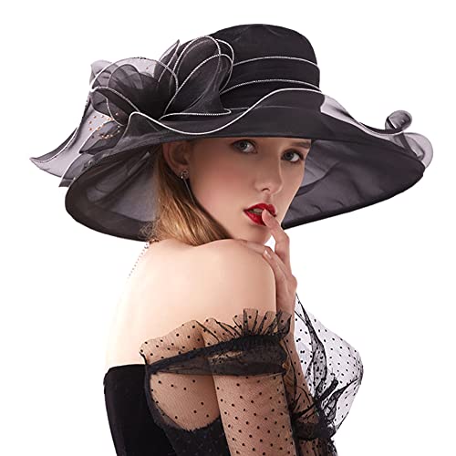 Naimo Damen Organzahut Mesh Fascinator Hut Breite Krempe Blumen Kentucky Derby Hut Strandhut Kirche Tea Party Hochzeit Sonnenhut von Naimo