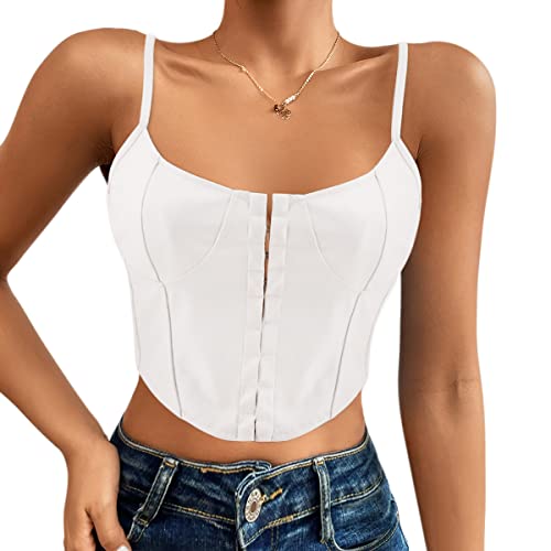 Naimo Damen PU Leder Crop Top Sexy Ärmellos Spaghettiträger Tank Tops Bustier Y2K Vintage Korsett Cami Shirt von Naimo