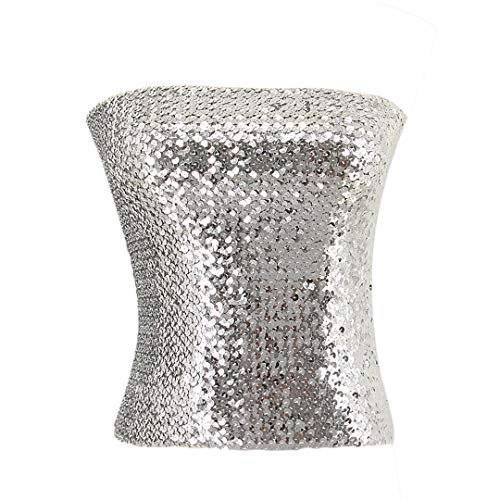 Naimo Damen Prickelnde Bling Sequin Tube Top Sexy Stretchy Crop Top-Partei-Kostüm Clubwear Camisoles Einheitsgröße Silber von Naimo