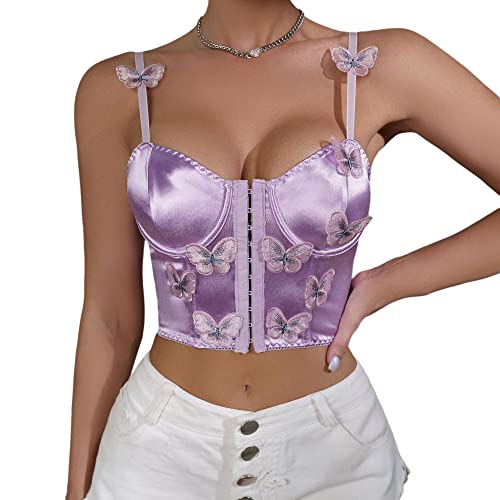 Naimo Damen Seide Satin Schmetterling Korsett Push Up Crop Top Bustier BH Ärmellos Tank Weste Cami Corsage Clubwear von Naimo