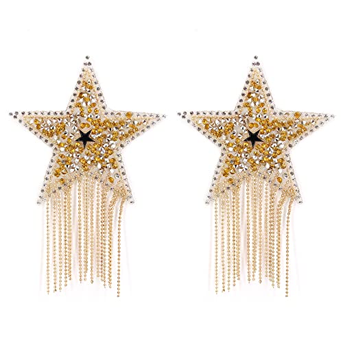 Naimo Damen Sexy Nippel Cover Glänzenden Strass Brustwarzenabdeckung Selbstklebend Wiederverwendbare Nippelpads Brust Pasties Stern Nippelabdeckung mit Quasten von Naimo