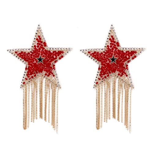 Naimo Damen Sexy Nippel Cover Glänzenden Strass Brustwarzenabdeckung Selbstklebend Wiederverwendbare Nippelpads Brust Pasties Stern Nippelabdeckung mit Quasten von Naimo