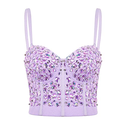 Naimo Damen Sexy Strass Bustier Push Up Crop Top Korsett BH Glitzer Kristall Tank Top Cami Weste Party Clubwear von Naimo