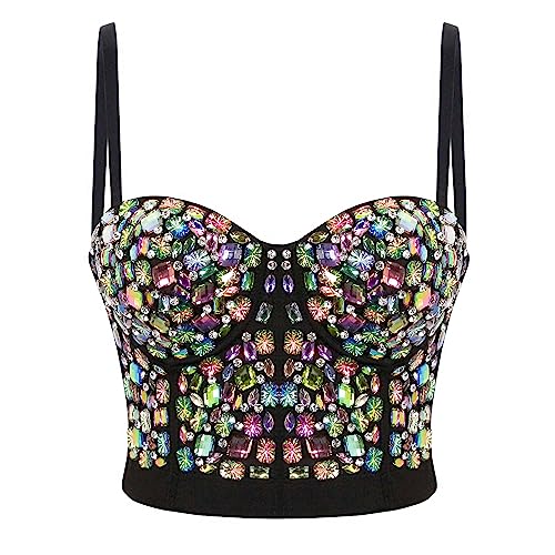 Naimo Damen Sexy Strass Bustier Push Up Crop Top Korsett BH Glitzer Kristall Tank Top Cami Weste Party Clubwear von Naimo