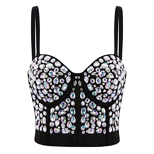 Naimo Damen Sexy Strass Bustier Push Up Crop Top Korsett BH Glitzer Kristall Tank Top Cami Weste Party Clubwear von Naimo