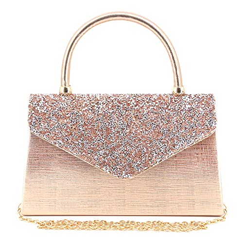 Naimo Glänzende Kristall-Abend-Clutch-Tasche mit Tragegriff oben, Umhängetasche, Umhängetasche, Hochzeit, Party, Braut, Champagner Strass, Einheitsgröße von Naimo