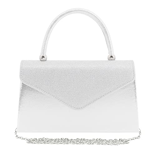 Naimo Glitzer-Abendtasche, Clutch, Henkel, Klappe, Umschlag, Handtasche, Tragetasche, Hochzeit, Party, Geldbörse, silber, Einheitsgröße von Naimo