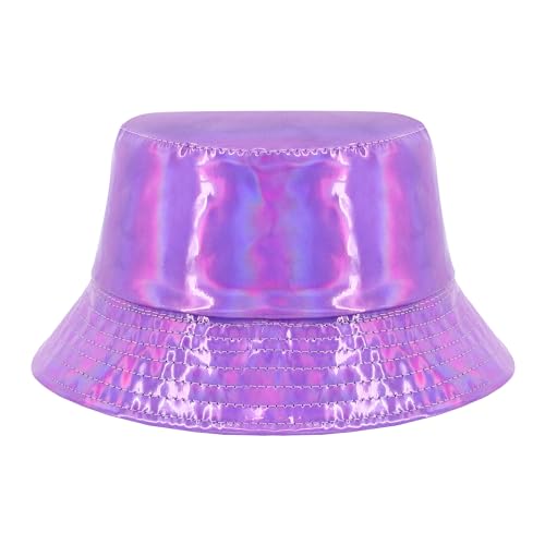 Naimo Reflektierende Fischerhüte Laser Hologramm Metallisch PU Leder Eimer Hut Wasserdicht Bucket Hat Sommer Strand Reise Sonnenhut von Naimo