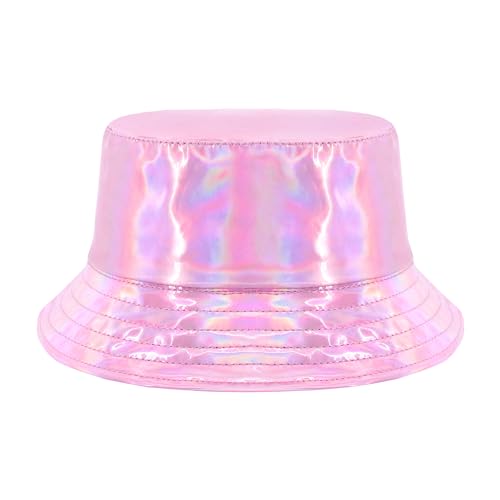 Naimo Reflektierende Fischerhüte Laser Hologramm Metallisch PU Leder Eimer Hut Wasserdicht Bucket Hat Sommer Strand Reise Sonnenhut von Naimo