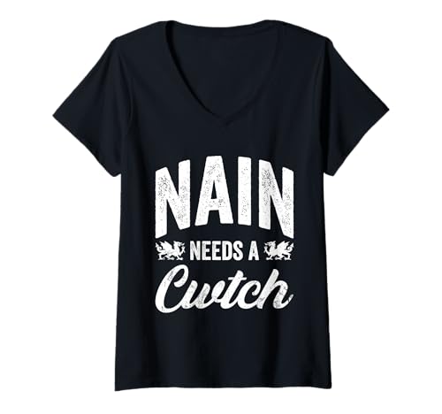 Damen Die süße Mutter von Wales braucht eine gefangene walisische Großmutter St. Davids T-Shirt mit V-Ausschnitt Damen Die süße Mutter von Wales braucht eine gefangene walisische Großmutter St. Davids T-Shirt mit V-Ausschnitt von Nain Needs A Cwtch