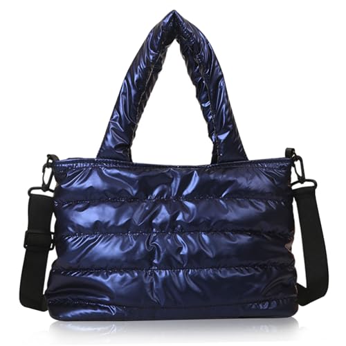 Naisicatar Puffer Einkaufstasche Frauen gesteppt Totes Bag Großes gestepptes Nylon -Puffy -Einkaufstasche mit Reißverschluss kausaler Obergriff Handtasche mit abnehmbarem Streben (blau) von Naisicatar