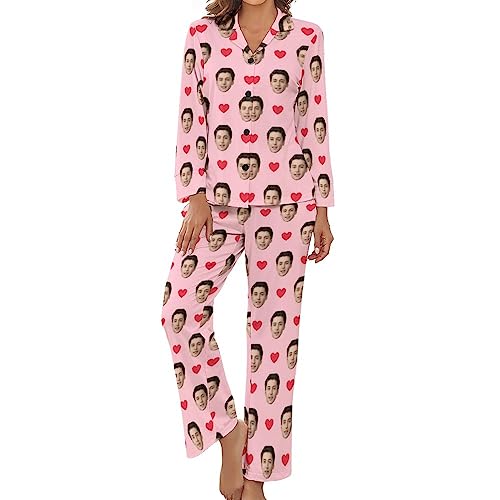 Benutzerdefinierte Frauen Pyjama Set mit Foto Gesicht Personalisierte Foto PJs für Frauen Sets Personalisiert Loungewear Anpassen Damen Nachtwäsche Schlafbekleidung Lounge Wear Sets Größe - M von Naispanda