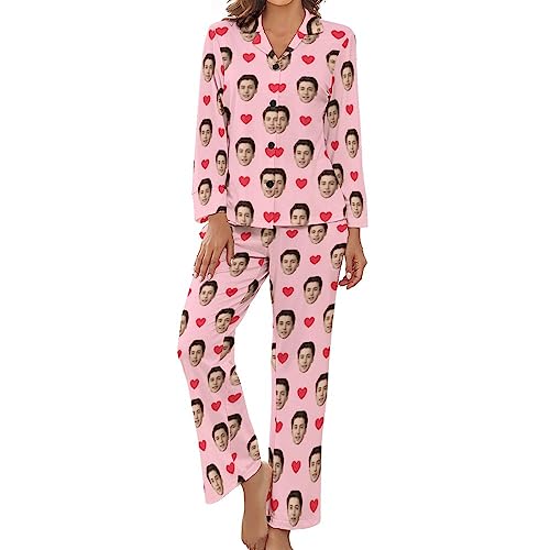 Benutzerdefinierte Frauen Pyjama Set mit Foto Gesicht Personalisierte Foto PJs für Frauen Sets Personalisiert Loungewear Anpassen Damen Nachtwäsche Schlafbekleidung Lounge Wear Sets Größe - XL von Naispanda