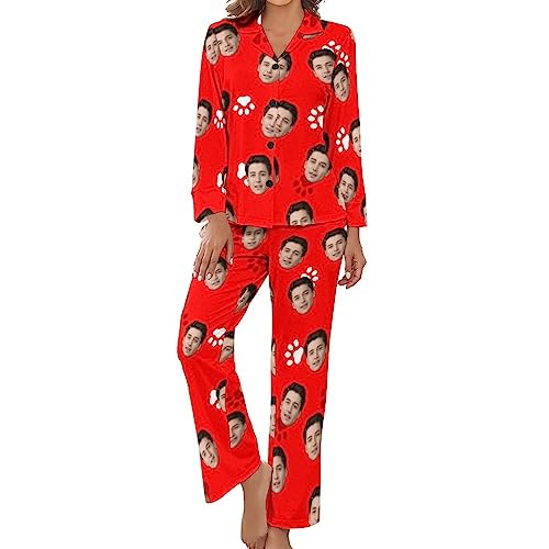 Benutzerdefinierte Frauen Pyjama Set mit Foto Gesicht Personalisierte Foto PJs für Frauen Sets Personalisiert Loungewear Anpassen Damen Nachtwäsche Schlafbekleidung Lounge Wear Sets Größe - XL von Naispanda