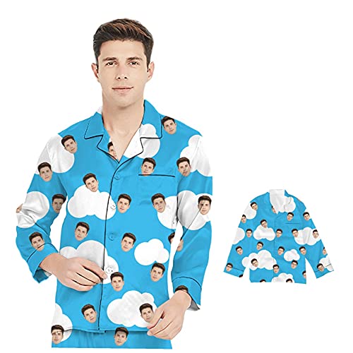 Benutzerdefinierte Gesicht Pyjama-Sets mit Foto für Männer, personalisierte Katze Hund Bild Avatar Nachtwäsche Set Nachtwäsche Langarm Zweiteilige Knopf Nachtwäsche Loungewear Geburtstagsgeschenk von Naispanda