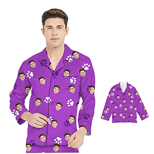 Benutzerdefinierte Gesicht Pyjama-Sets mit Foto für Männer, personalisierte Katze Hund Bild Avatar Nachtwäsche Set Nachtwäsche Langarm Zweiteilige Knopf Nachtwäsche Loungewear Geburtstagsgeschenk von Naispanda