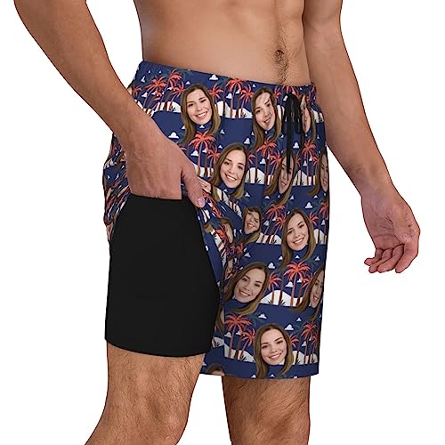 Naispanda Benutzerdefinierte Badehose für Herren mit Kompression Liner, Personalisiert Schnelltrocknend Badeshorts mit Foto Gesicht,Männer Elastisch Trainingsshorts Verstellbar Tunnelzug von Naispanda