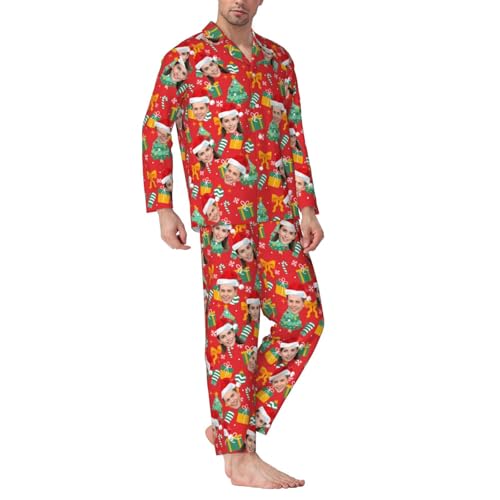 Naispanda Benutzerdefinierte Foto Gesicht Pyjama Set für Männer, Personalisiertes Herren Pyjama Set, Personalisiertem Fotogesicht/Text, Größe von Naispanda