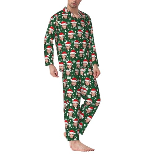 Naispanda Benutzerdefinierte Foto Gesicht Pyjama Set für Männer, Personalisiertes Herren Pyjama Set, Personalisiertem Fotogesicht/Text, Größe von Naispanda