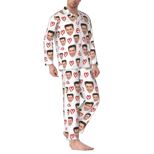 Naispanda Benutzerdefinierte Foto Gesicht Pyjama Set für Männer, Personalisiertes Herren Pyjama Set, Personalisiertem Fotogesicht/Text, Größe von Naispanda