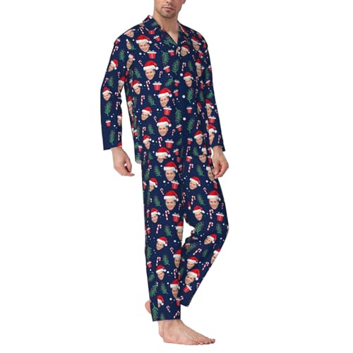 Naispanda Benutzerdefinierte Foto Gesicht Pyjama Set für Männer, Personalisiertes Herren Pyjama Set, Personalisiertem Fotogesicht/Text, Größe von Naispanda