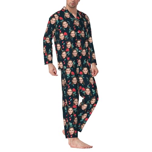 Naispanda Benutzerdefinierte Foto Gesicht Pyjama Set für Männer, Personalisiertes Herren Pyjama Set, Personalisiertem Fotogesicht/Text, Größe von Naispanda