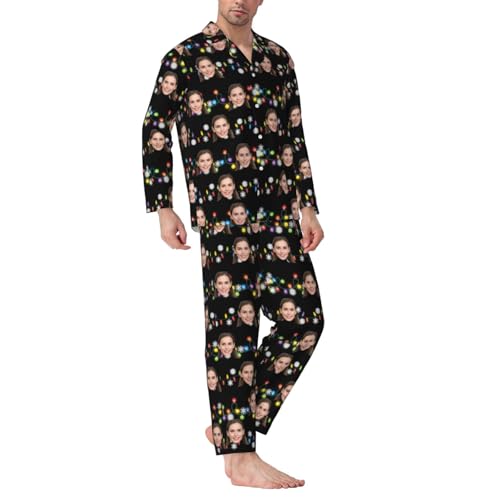 Naispanda Benutzerdefinierte Foto Gesicht Pyjama Set für Männer, Personalisiertes Herren Pyjama Set, Personalisiertem Fotogesicht/Text, Größe von Naispanda