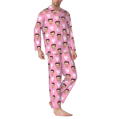 Naispanda Benutzerdefinierte Foto Gesicht Pyjama Set für Männer, Personalisiertes Herren Pyjama Set, Personalisiertem Fotogesicht/Text, Größe von Naispanda