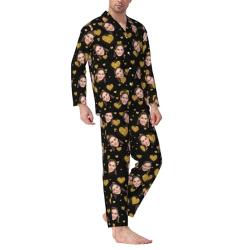 Naispanda Benutzerdefinierte Foto Gesicht Pyjama Set für Männer, Personalisiertes Herren Pyjama Set, Personalisiertem Fotogesicht/Text, Größe von Naispanda