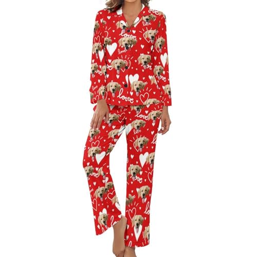 Naispanda Benutzerdefinierte Frauen Pyjama Set mit Foto Gesicht Personalisierte Foto PJs für Frauen Sets Personalisiert Loungewear Anpassen Damen Nachtwäsche Schlafbekleidung Lounge Wear Sets Größe von Naispanda