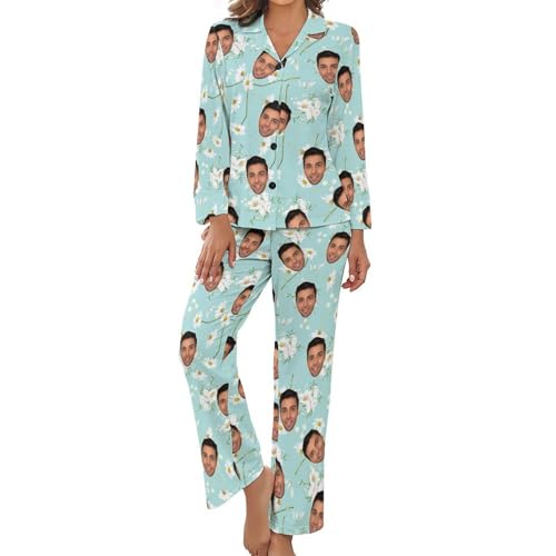Naispanda Benutzerdefinierte Frauen Pyjama Set mit Foto Gesicht Personalisierte Foto PJs für Frauen Sets Personalisiert Loungewear Anpassen Damen Nachtwäsche Schlafbekleidung Lounge Wear Sets Größe von Naispanda