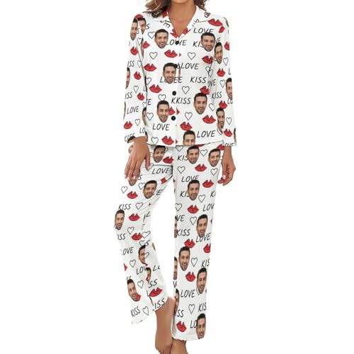 Naispanda Benutzerdefinierte Frauen Pyjama Set mit Foto Gesicht Personalisierte Foto PJs für Frauen Sets Personalisiert Loungewear Anpassen Damen Nachtwäsche Schlafbekleidung Lounge Wear Sets Größe von Naispanda