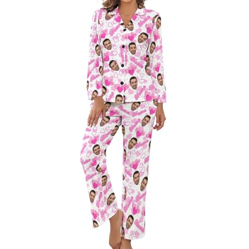 Naispanda Benutzerdefinierte Frauen Pyjama Set mit Foto Gesicht Personalisierte Foto PJs für Frauen Sets Personalisiert Loungewear Anpassen Damen Nachtwäsche Schlafbekleidung Lounge Wear Sets Größe von Naispanda