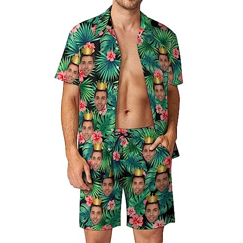 Naispanda Benutzerdefinierte Herren Strandanzug mit Foto Gesicht Hawaii-Hemd und Shorts Set Personalisierte Casual Sommer Strand Hawaii-Hemd Set Herren Trainingsanzüge Swim Shorts & Trunks Größe - L von Naispanda