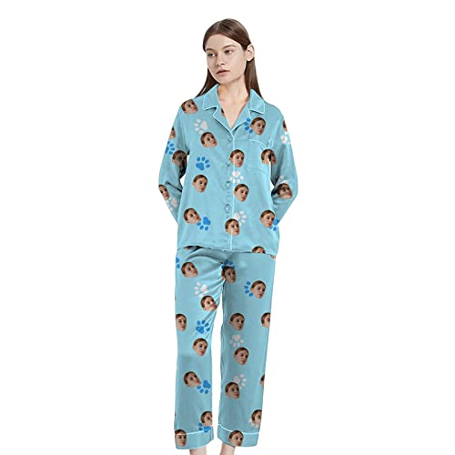 Naispanda Benutzerdefinierte Personalisierte Frauen Gesicht Foto Pyjama Set 2 Stück Damen Langarm Nachtwäsche Weiche Nachtwäsche Loungewear Für Frau, Liebhaber, Freundin, Geburtstagsgeschenk von Naispanda