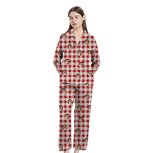 Naispanda Benutzerdefinierte Personalisierte Frauen Gesicht Foto Pyjama Set 2 Stück Damen Langarm Nachtwäsche Weiche Nachtwäsche Loungewear Für Frau, Liebhaber, Freundin, Geburtstagsgeschenk von Naispanda