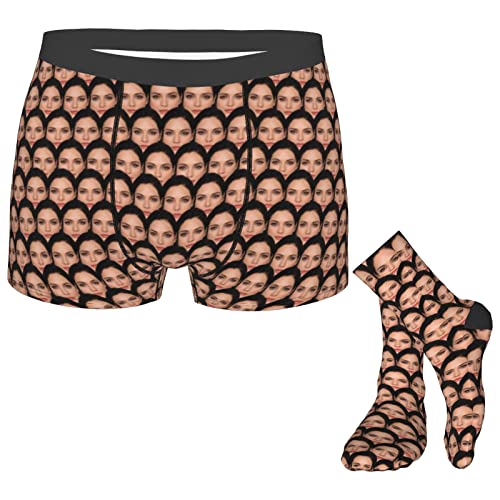 Naispanda Benutzerdefiniertes Gesicht Männer Boxershorts Socken, Personalisierte Gesicht Boxershorts für Männer Freund mit lustiger Foto-Unterhose für Geschenke zum Valentinstag, Weihnachten von Naispanda