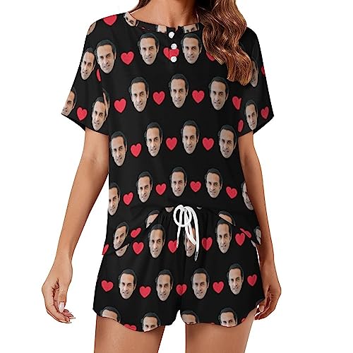 Naispanda Custom Damen Pyjama Set mit Foto Gesicht Personalisierte Foto Damen Pyjama Shorts PJs für Damen Sets individuelle Teenager 2 teilige Sommer Nachtwäsche Loungewear Geschenke Größe - 5XL von Naispanda