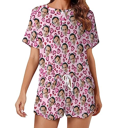 Naispanda Custom Damen Pyjama Set mit Foto Gesicht Personalisierte Foto Damen Pyjama Shorts PJs für Damen Sets individuelle Teenager 2 teilige Sommer Nachtwäsche Loungewear Geschenke Größe - L von Naispanda