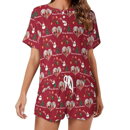 Naispanda Custom Damen Pyjama Set mit Foto Gesicht Personalisierte Foto Damen Pyjama Shorts PJs für Damen Sets individuelle Teenager 2 teilige Sommer Nachtwäsche Loungewear Geschenke Größe von Naispanda