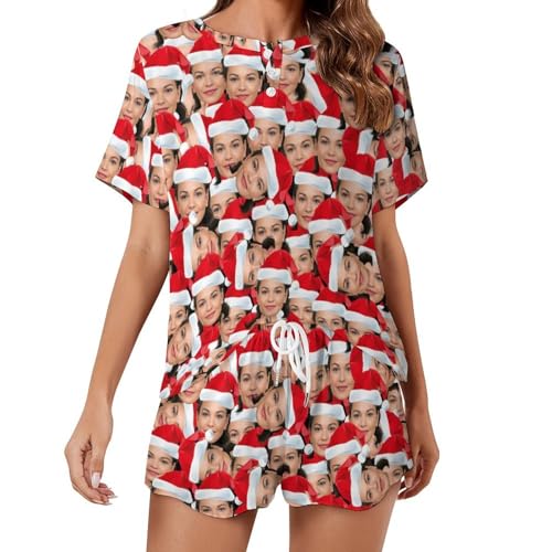 Naispanda Custom Damen Pyjama Set mit Foto Gesicht Personalisierte Foto Damen Pyjama Shorts PJs für Damen Sets individuelle Teenager 2 teilige Sommer Nachtwäsche Loungewear Geschenke Größe von Naispanda