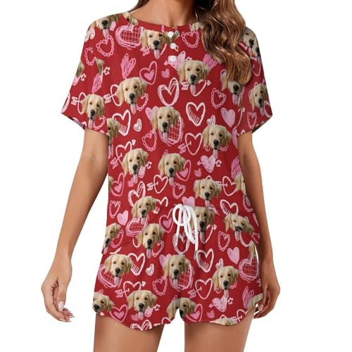 Naispanda Custom Damen Pyjama Set mit Foto Gesicht Personalisierte Foto Damen Pyjama Shorts PJs für Damen Sets individuelle Teenager 2 teilige Sommer Nachtwäsche Loungewear Geschenke Größe von Naispanda