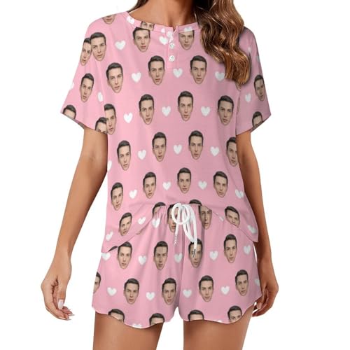 Naispanda Custom Damen Pyjama Set mit Foto Gesicht Personalisierte Foto Damen Pyjama Shorts PJs für Damen Sets individuelle Teenager 2 teilige Sommer Nachtwäsche Loungewear Geschenke Größe von Naispanda