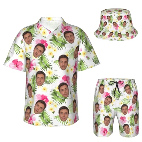 Naispanda Personalisieren Sie das Hawaii-Hemd- und Shorts-Set für Herren mit Foto Gesicht Personalisiertes Strand-Hawaii-Hemd-Set von Naispanda