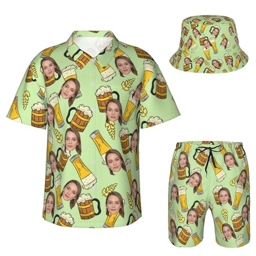 Personalisiertes Hawaii-Set mit Gesicht, personalisiertes lustiges Hawaiihemd, individuelle Hemden, Shorts und Bucket Hat, personalisierte Geschenke für Männer und Frauen von Naispanda