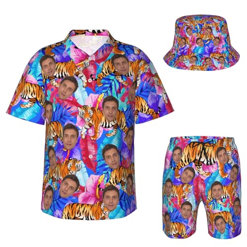 Personalisiertes Hawaii-Set mit Gesicht, personalisiertes lustiges Hawaiihemd, individuelle Hemden, Shorts und Bucket Hat, personalisierte Geschenke für Männer und Frauen von Naispanda