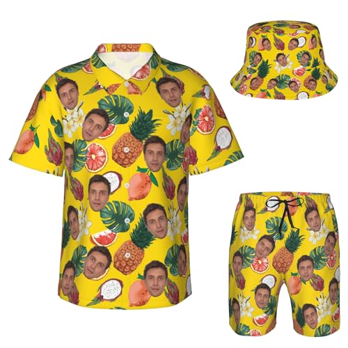 Personalisiertes Hawaii-Set mit Gesicht, personalisiertes lustiges Hawaiihemd, individuelle Hemden, Shorts und Bucket Hat, personalisierte Geschenke für Männer und Frauen von Naispanda