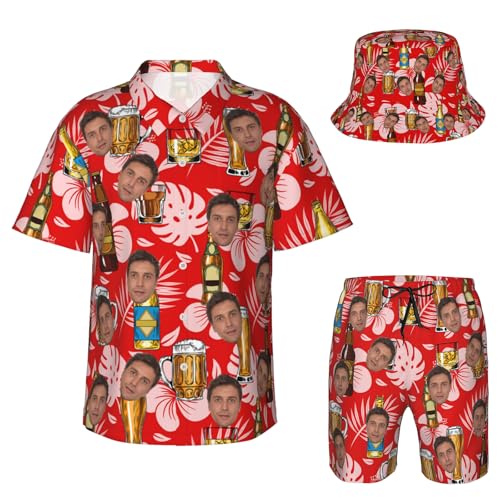 Personalisiertes Hawaii-Set mit Gesicht, personalisiertes lustiges Hawaiihemd, individuelle Hemden, Shorts und Bucket Hat, personalisierte Geschenke für Männer und Frauen von Naispanda