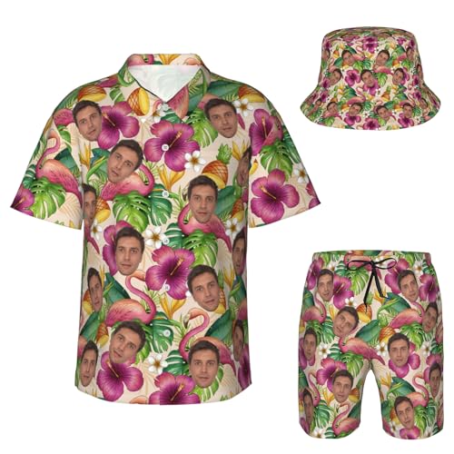 Personalisiertes Hawaii-Set mit Gesicht, personalisiertes lustiges Hawaiihemd, individuelle Hemden, Shorts und Bucket Hat, personalisierte Geschenke für Männer und Frauen von Naispanda